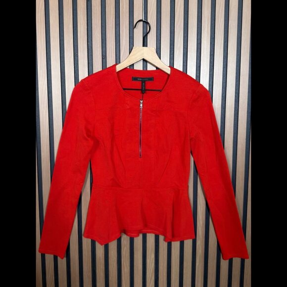 New BCBG Maxazria Top XS Womens Red Long Sleeve Yanie Rouge Red Half Zip - Picture 1 of 9